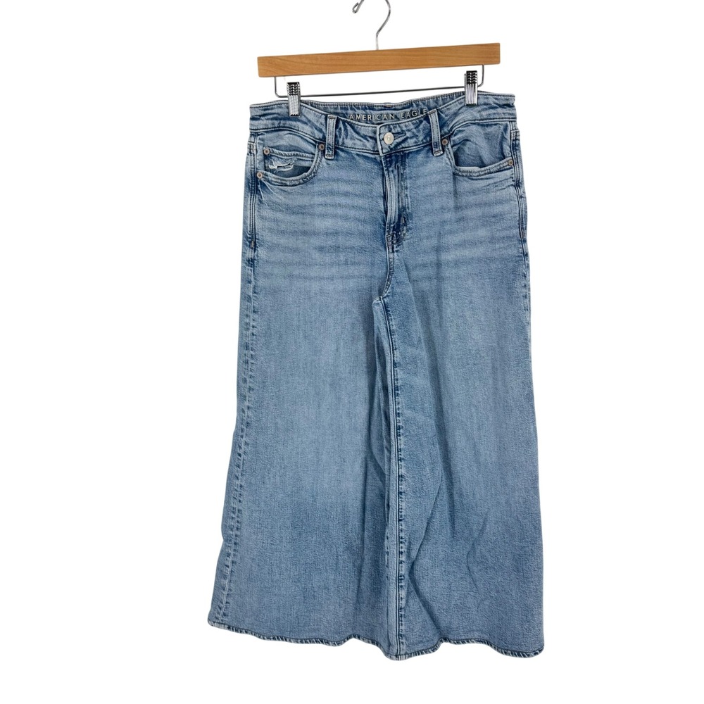 American Eagle A-Line Fit Jeans Light Wash 8 Wide Leg High Rise Denim Relaxed